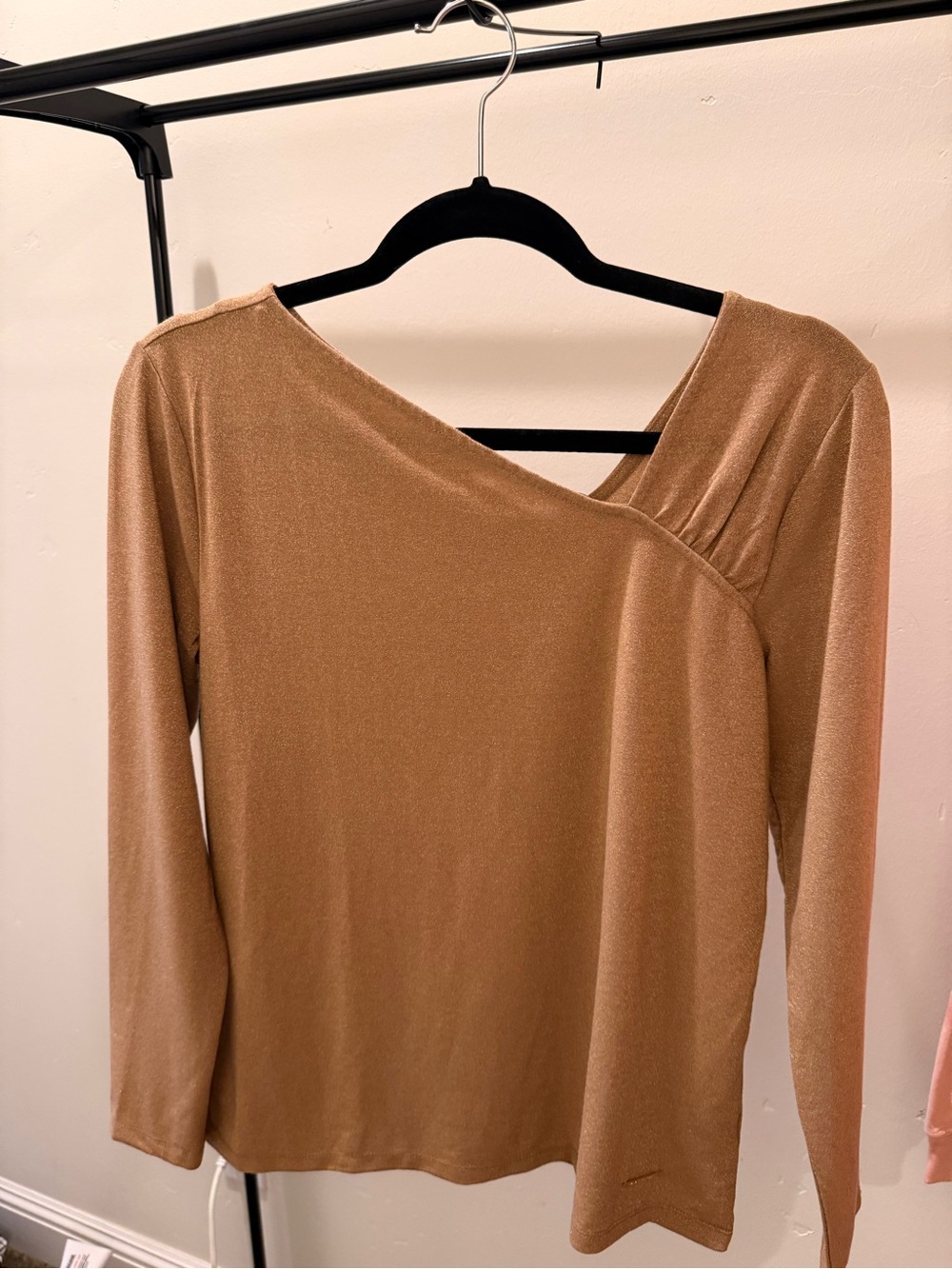 Nine West Metallic Tan Long-Sleeve Asymmetrical Top